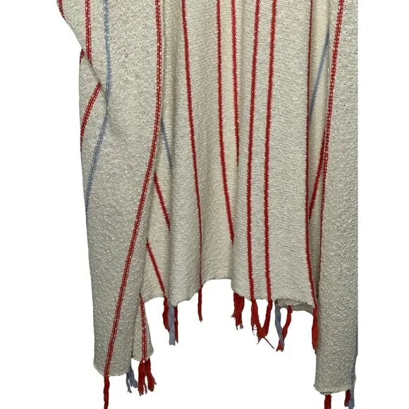 Women's cotton knit ivory stripe fringe boho duster cover up size s/m - Picture 4 of 9